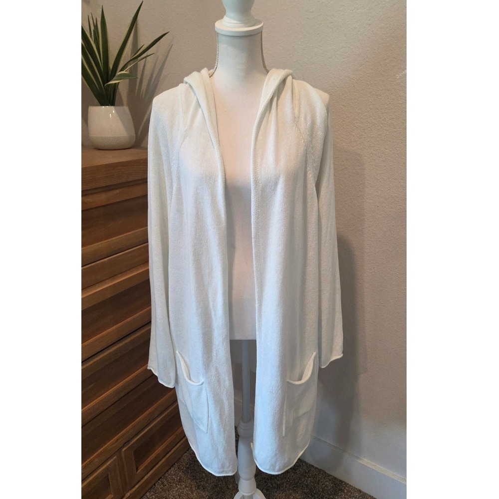 Tommy Bahama Cardigan Linen Cotton Hooded Open Front White Coastal XL